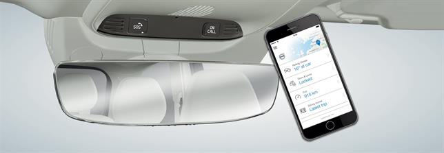 Summary of buttons in the roof and Volvo On Call mobile appApplies to cars that have Bluetooth..